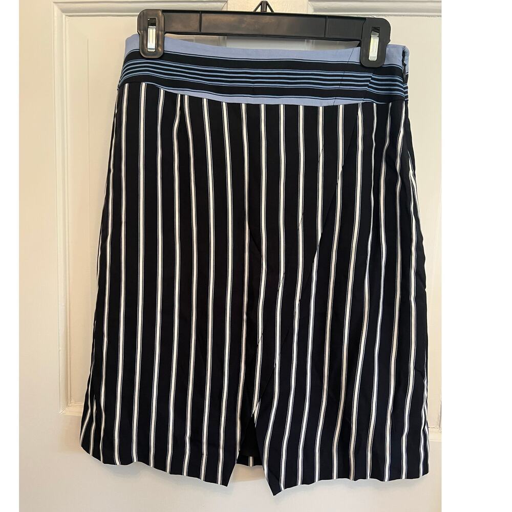 NEW Ann Taylor Loft Pinstripe Faux Wrap Skirt Black Blue Stripe Women's 2 P Work